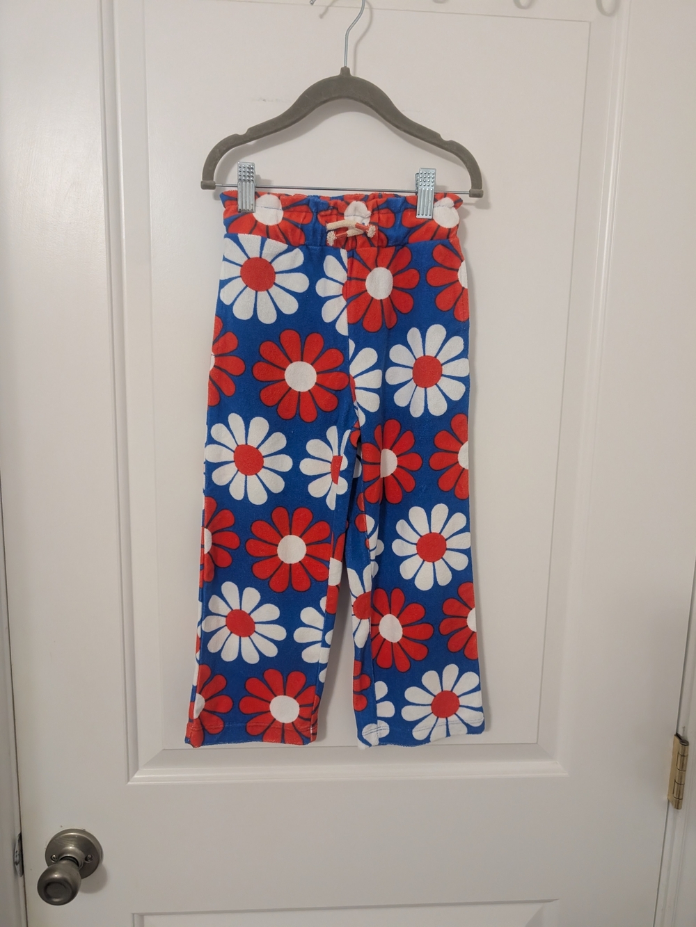 Mini Boden Girls 4Y Retro Floral Terry Cloth Pants Blue Red Daisy